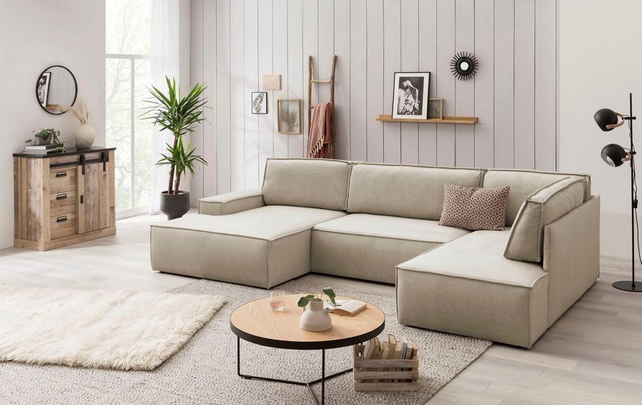OTTO home Wohnlandschaft SHERWOOD U-Form, 329 cm - OTTO. Verlässliche Qualität., Schlaffunktion m. Bettkasten (194x139 cm), Cord, Vintage, Samtvelours