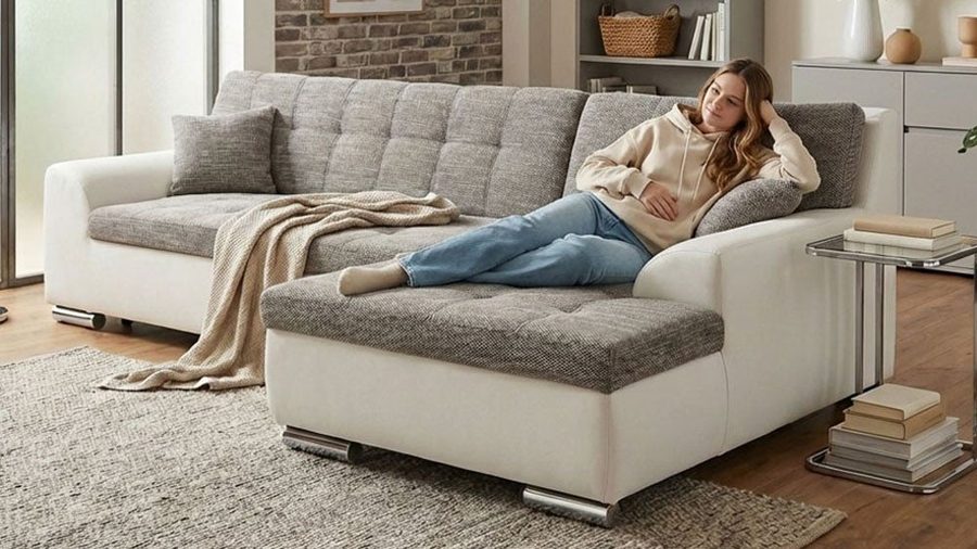DOMO collection Ecksofa TREVISO viele Bezüge, auch in Cord, L-Form, 267x178 cm, mit Bettfunktion, inkl. Zierkissen, Unser Dauertiefpreis