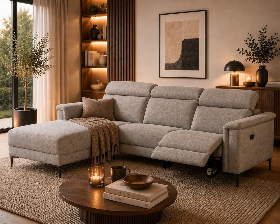 OTTO home Ecksofa LUND, Struktur-Bezug, L-Form, 261cm, man. /elektr. Relaxfunktion, auch mit USB A-Anschluss sowie Kopfteilverstellung