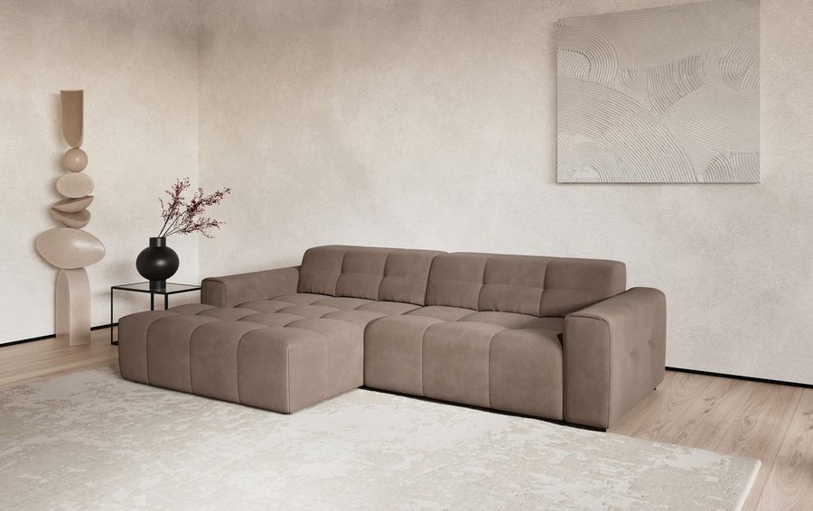COTTA Ecksofa Sento L-Form, B: 280 cm, Chenille-Struktur, XXL Recamiere B: 133 cm, optional elektrische Sitztiefenverstellung, cubisch, bequemer Sitz