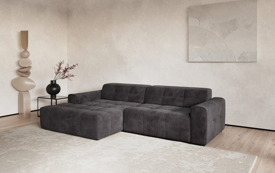 COTTA Ecksofa Sento L-Form, B: 280 cm, Chenille-Struktur, XXL Recamiere B: 133 cm, optional elektrische Sitztiefenverstellung, cubisch, bequemer Sitz