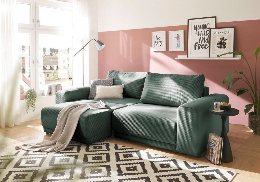 OTTO home Schlafsofa PHEELIX Cord, mit 3 Funktionen, Elemente einzeln oder gleichzeitig ausziehbar, bequemer Sitzkomfort