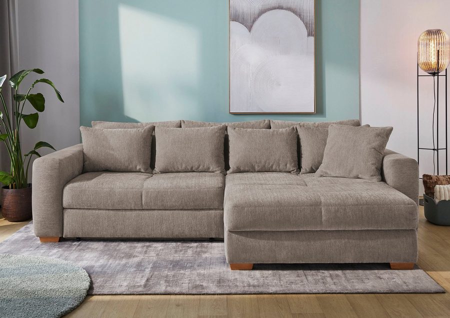 Jockenhöfer Gruppe Ecksofa Kampen L-Form, B: 288 cm, Liegefl. 153x245 cm, mit Schlaffunktion, Bettkasten & Zierkissen, Federkern