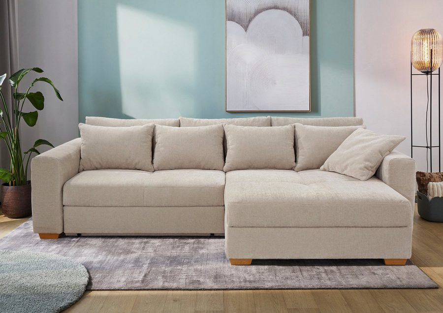 Jockenhöfer Gruppe Ecksofa Kampen L-Form, B: 288 cm, Liegefl. 153x245 cm, mit Schlaffunktion, Bettkasten & Zierkissen, Federkern