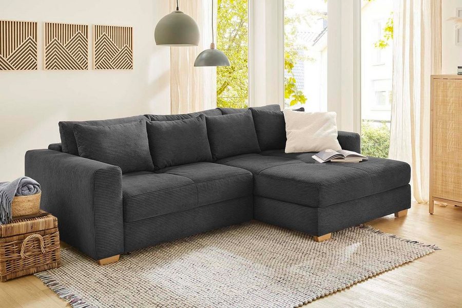 Jockenhöfer Gruppe Ecksofa Kampen L-Form, B: 288 cm, Liegefl. 153x245 cm, mit Schlaffunktion, Bettkasten & Zierkissen, Federkern