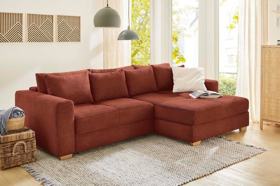 Jockenhöfer Gruppe Ecksofa Kampen L-Form, B: 288 cm, Liegefl. 153x245 cm, mit Schlaffunktion, Bettkasten & Zierkissen, Federkern