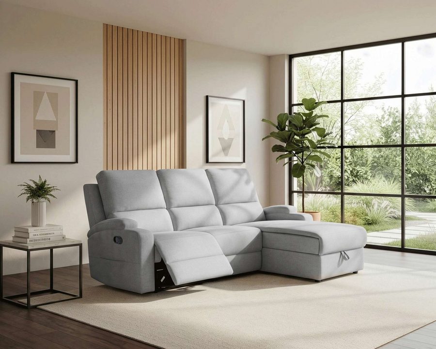 OTTO home Ecksofa NAPORI Struktur-Bezug, L-Form, 210cm, man./elektr. Relaxfunktion, USB-A bei elektr. Variante, Staukasten, Seitentaschen u. Federkern