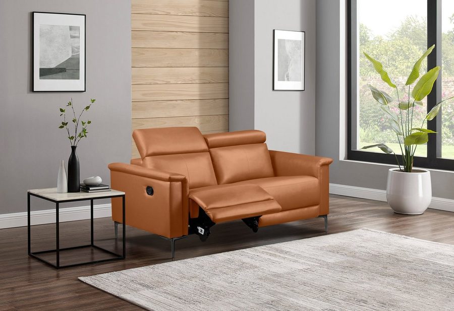 OTTO home 2-Sitzer LUND,Naturleder, 160 cm, mit Relaxfunktion und Kopfteilverstellung, manuell od. elektrisch (m.USB-A), Federkern und Kopfteilverstellung