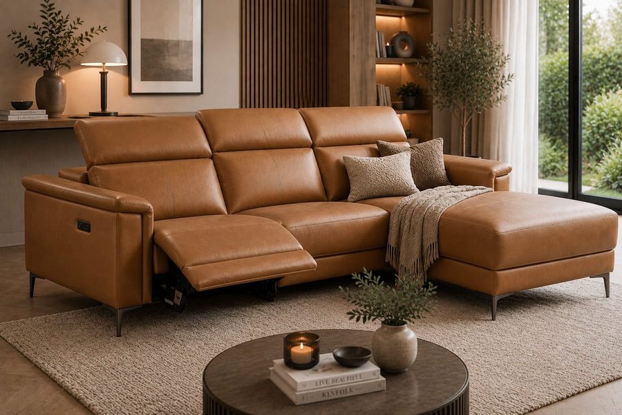 OTTO home Ecksofa LUND, Lederoptik, L-Form, 261cm, man./elektr. Relaxfunktion (USB-A), mit USB A-Anschluss bei elektrischer Variante und Kopfteilverstellung