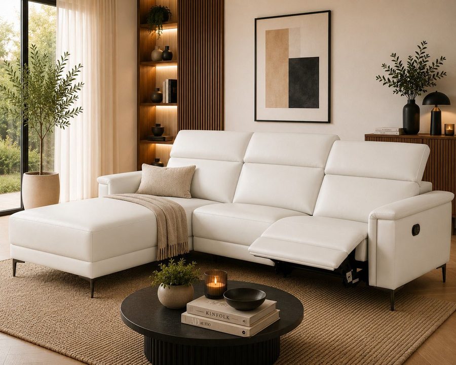 OTTO home Ecksofa LUND, Naturleder, L-Form, 261cm, man./elektr. Relaxfunktion (USB-A), mit USB A-Anschluss bei elektrischer Variante und Kopfteilverstellung