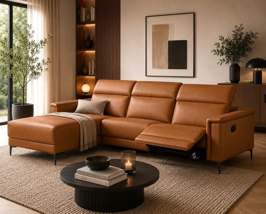 OTTO home Ecksofa LUND, Naturleder, L-Form, 261cm, man./elektr. Relaxfunktion (USB-A), mit USB A-Anschluss bei elektrischer Variante und Kopfteilverstellung