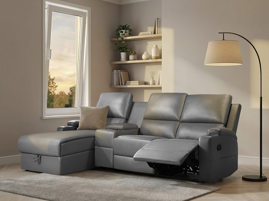OTTO home Ecksofa NAPORI Lederoptik, Multimediasofa, 3er Kinosessel XXL, L-Form, Kinosofa, manuelle o. elektr. Relaxfunktion, Staufach, Getränkehalter