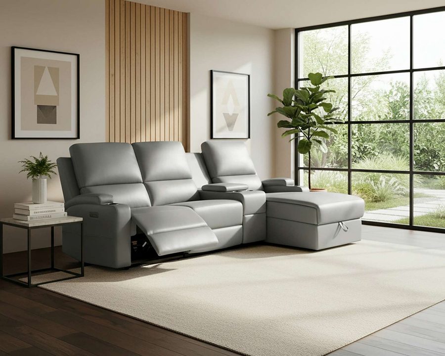 OTTO home Ecksofa NAPORI Lederoptik, Multimediasofa, 3er Kinosessel XXL, L-Form, Kinosofa, manuelle o. elektr. Relaxfunktion, Staufach, Getränkehalter