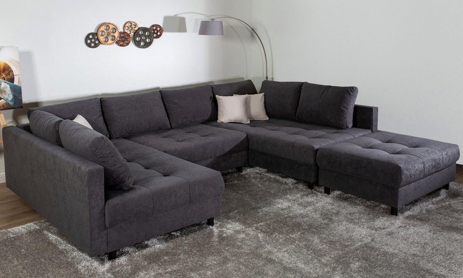 COLLECTION AB Wohnlandschaft Toni U-Form, B: 298 cm, XXL-Liegefläche 282x178 cm mit Hocker, Set: Sofa & Hocker, 3 Zierkissen, Federkern
