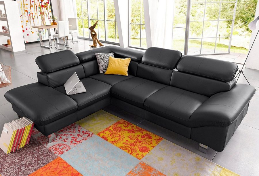 COTTA Ecksofa Driver L-Form, B: 265 cm, moderne Couch mit Wellenunterfederung, Leder, inkl. 3x Kopfteilverstellung, optional mit Schlaffunktion + Stauraum