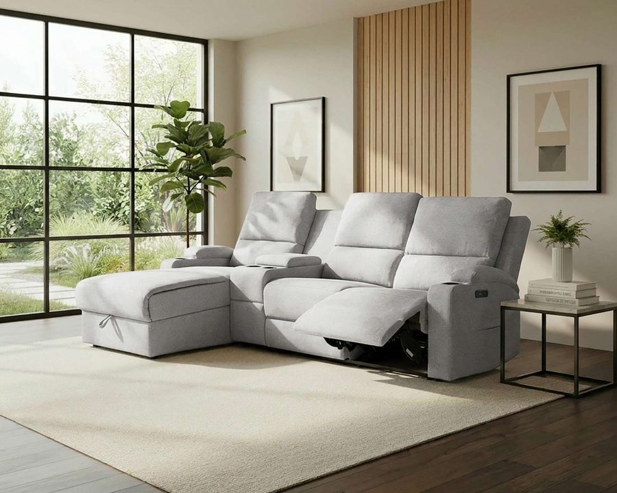 OTTO home Ecksofa NAPORI Struktur, Multimediasofa, 3er Kinosessel XXL, L-Form, Kinosofa, manuelle o. elektr. Relaxfunktion, Staufach, Getränkehalter