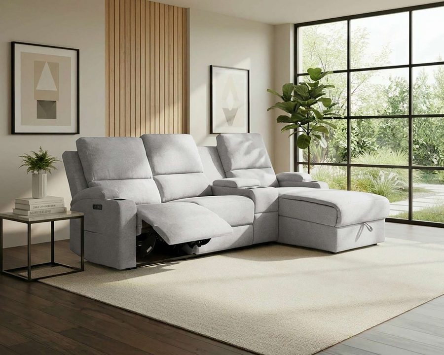 OTTO home Ecksofa NAPORI Struktur, Multimediasofa, 3er Kinosessel XXL, L-Form, Kinosofa, manuelle o. elektr. Relaxfunktion, Staufach, Getränkehalter