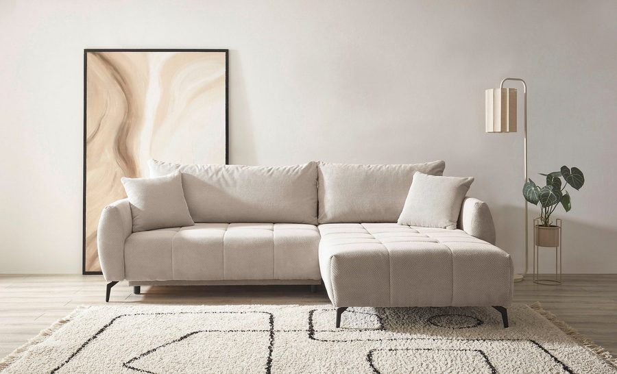 OTTO home Ecksofa JINNIE Webstoff, L-Form, Polsterecke m. Schlaffunktion, Recamiere links/rechts montierbar, als Webstoff oder Chenille-Stoff