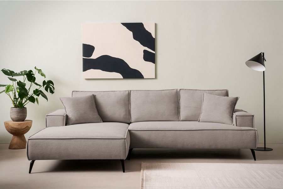 OTTO home Ecksofa TVINNU Cord, L-Form, Breite 275 cm, wahlweise Recamiere rechts/links, schwarze Füße, bequemer Sitzkomfort