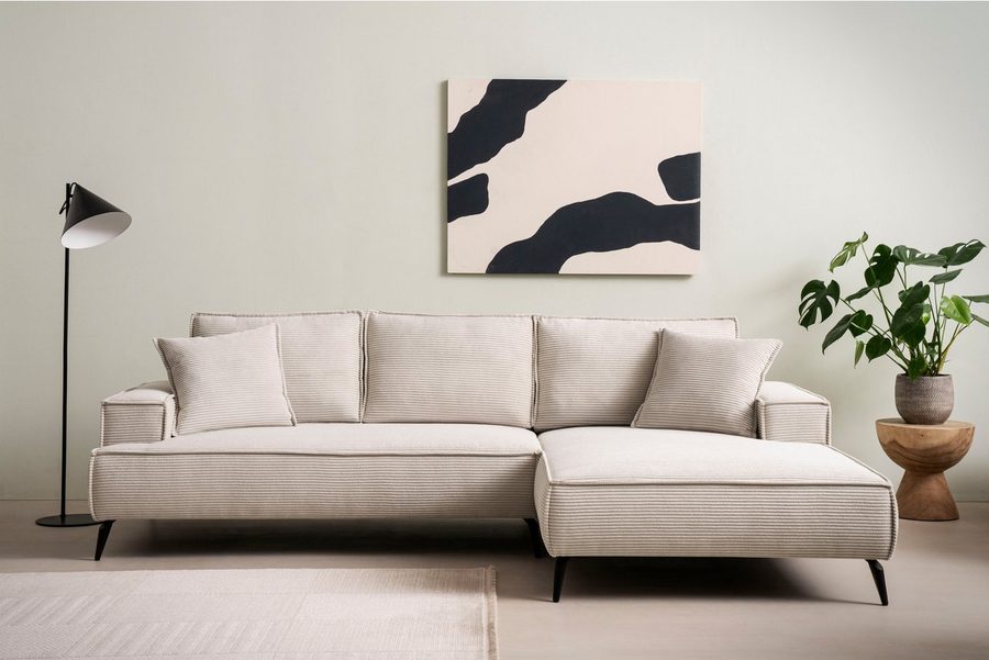 OTTO home Ecksofa TVINNU Cord, L-Form, Breite 275 cm, wahlweise Recamiere rechts/links, schwarze Füße, bequemer Sitzkomfort