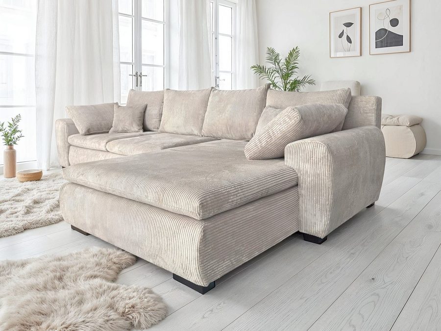 Home affaire Ecksofa Cara Mia L-Form, B: 325 cm, XXL-Sofa mit 4 Zierkissen, mit Schlaffunktion & Bettkasten, Liegefl. 145x270 cm