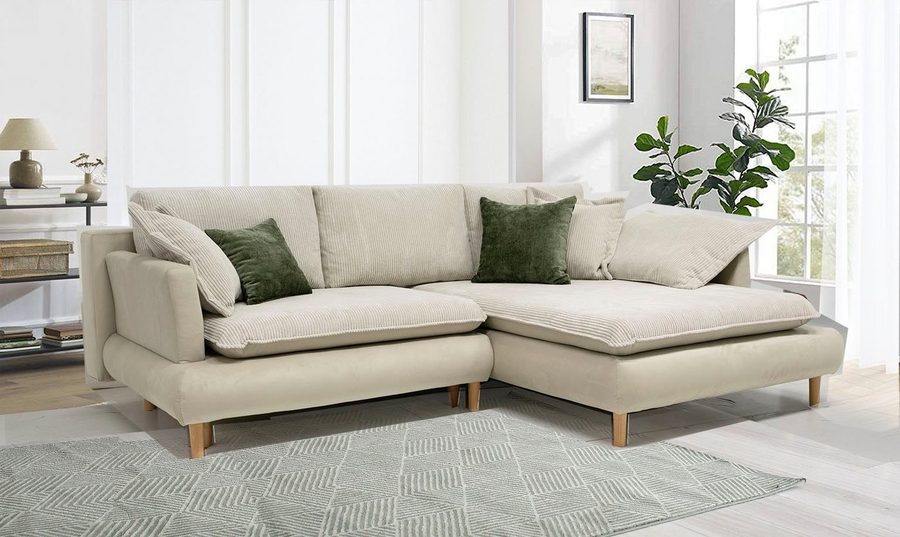 COLLECTION AB Ecksofa Mandela L-Form, B: 264 cm, Schlaffunktion, Bettkasten & 5 Zierkissen, Federkern