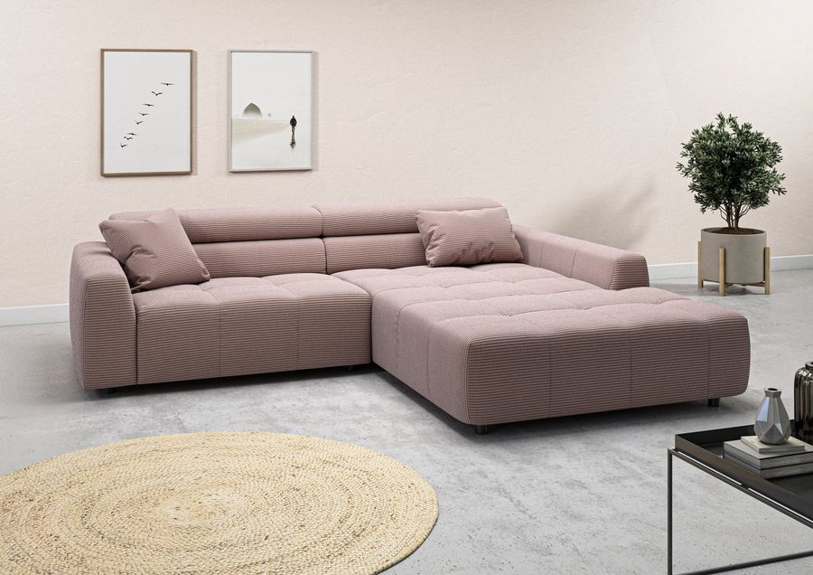 3C Candy Ecksofa Denver auch mit Cord- und Easy care-Bezug, Kopfteilverstellung L-Form, wahlweise. mit motorischer Sitztiefenverstellung