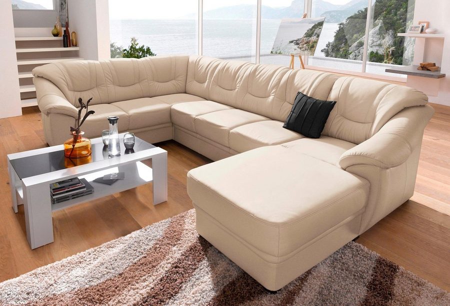 sit&more Wohnlandschaft Savona, U-Form, B: 320 cm, Bettfunktion wählbar, Federkern-Polsterung, Komfortable Sitzhöhe 46 cm, Liegefläche 120 x 250 cm bei Bettfunktion