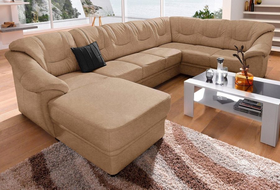 sit&more Wohnlandschaft Savona, U-Form, B: 320 cm, Bettfunktion wählbar, Federkern-Polsterung, Komfortable Sitzhöhe 46 cm, Liegefläche 120 x 250 cm bei Bettfunktion