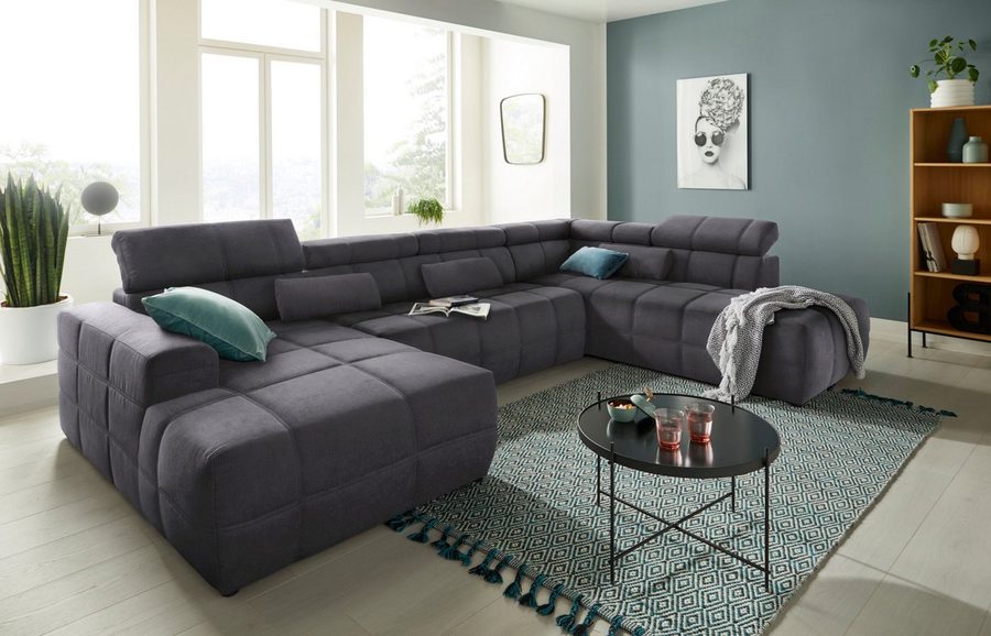 DOMO collection Wohnlandschaft BRANDON whlw. mit Sitztiefenverstellung, whlw. Nierenkissen, mit Kopfteilverstellung, wahlweise Sitztiefenverstellung, U-Form