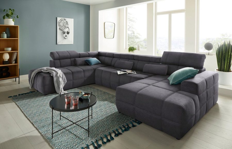 DOMO collection Wohnlandschaft BRANDON whlw. mit Sitztiefenverstellung, whlw. Nierenkissen, mit Kopfteilverstellung, wahlweise Sitztiefenverstellung, U-Form