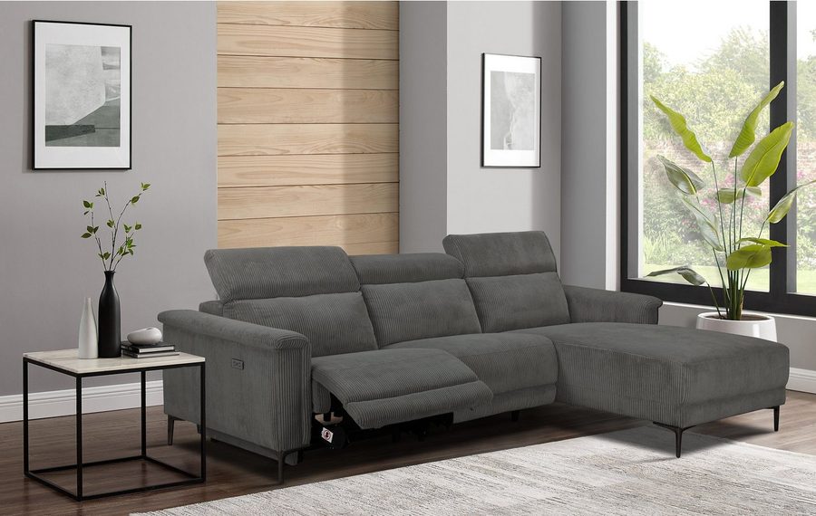OTTO home Ecksofa LUND Cord, L-Form, 261 cm, man. o. elektr. Relaxfunktion (mit USB-A), mit USB A-Anschluss bei elektrischer Variante und Kopfteilverstellung
