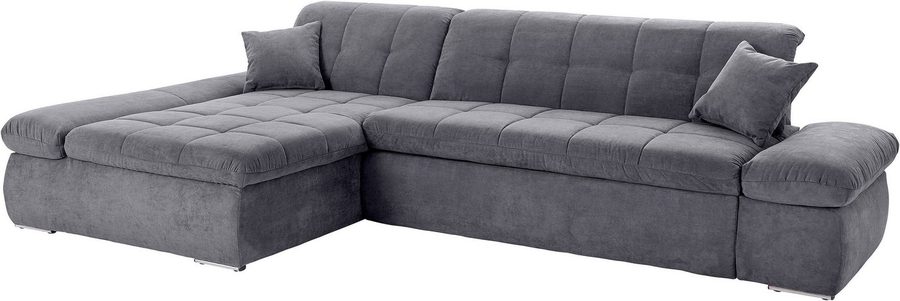 DOMO collection Ecksofa MORIC Massiv! - Belastbar bis 140 kgxSitz, 300x172 cm, XXL-Format, L-Form, Chenilleoptik, grau