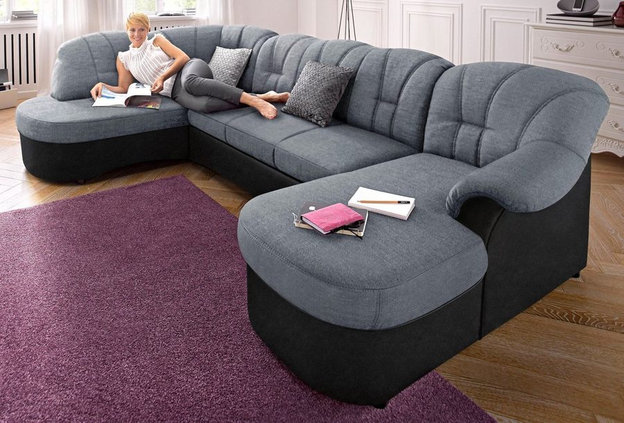 DOMO collection Wohnlandschaft FLORES 293x180x86 cm, hochwertig, komfortabel, U-Form, 3 Teile, wahlw. mit Bettfunktion, wahlw. mit Federkern, Unser Dauertiefpreis