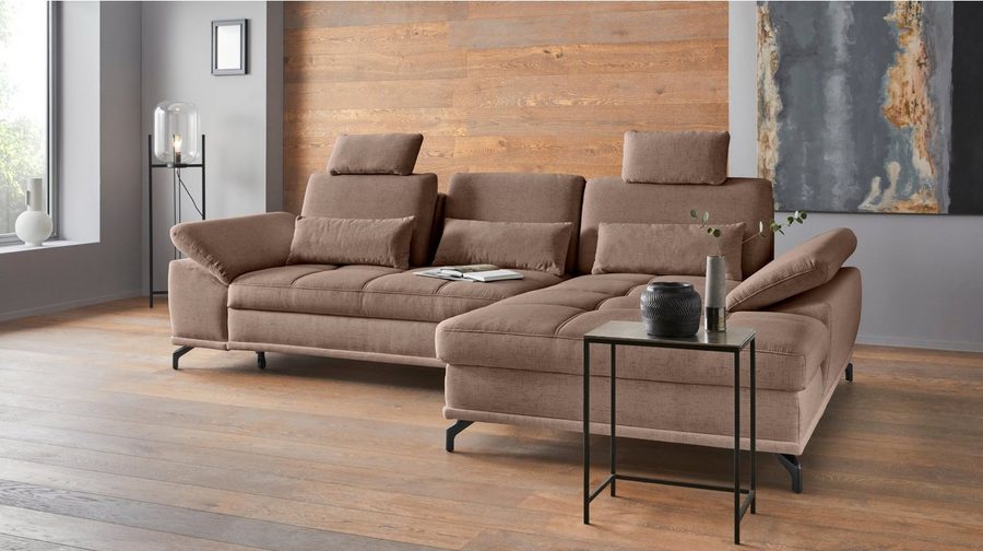 OTTO home Ecksofa Costello L-Form, B: 301cm, Sitztiefen & Armteilverstellung, Federkern, 3 Nierenkissen, mit Schlaffunktion & Bettkasten