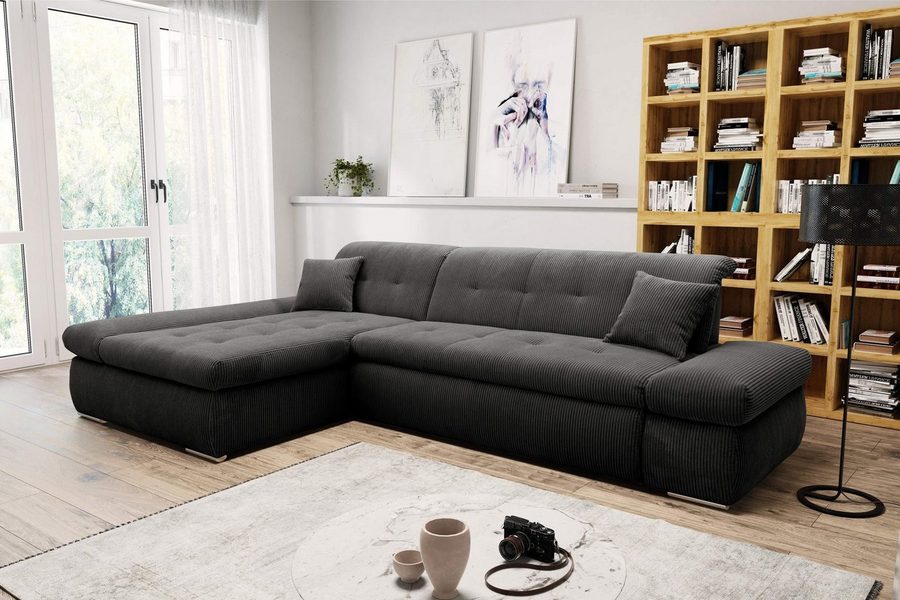 DOMO collection Ecksofa MORIC 300x172 cm, XXL-Sofa mit viel Platz, L-Form, auch in Cord, wahlweise mit Bettfunktion und Armteilverstellung, Cord