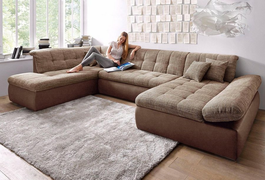 DOMO collection Wohnlandschaft MORIC 353x216x80 cm, mit viel Platz, U-Form, auch in Cord, im XXL-Format, wahlweise mit Bettfunktion und Armlehnenverstellung