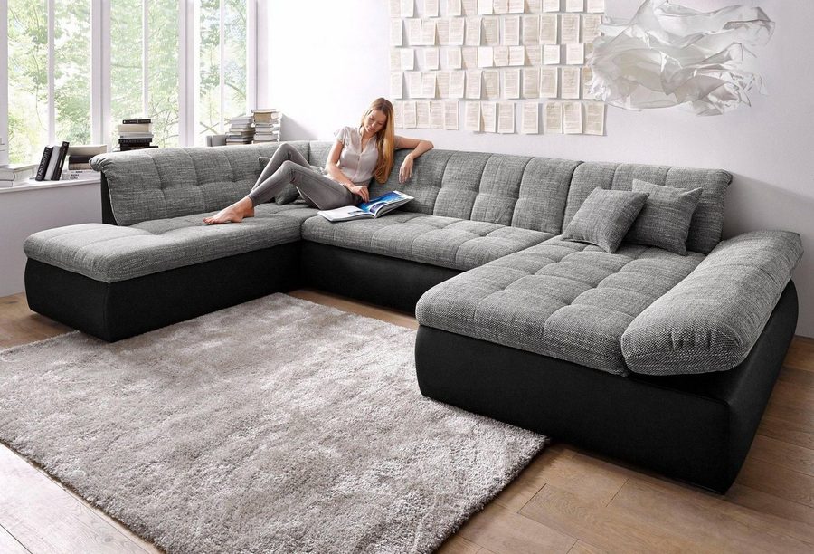DOMO collection Wohnlandschaft MORIC 353x216x80 cm, mit viel Platz, U-Form, auch in Cord, im XXL-Format, wahlweise mit Bettfunktion und Armlehnenverstellung