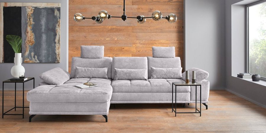 OTTO home Ecksofa Costello L-Form, B: 301cm, Sitztiefen & Armteilverstellung, Federkern, 3 Nierenkissen, mit Schlaffunktion & Bettkasten