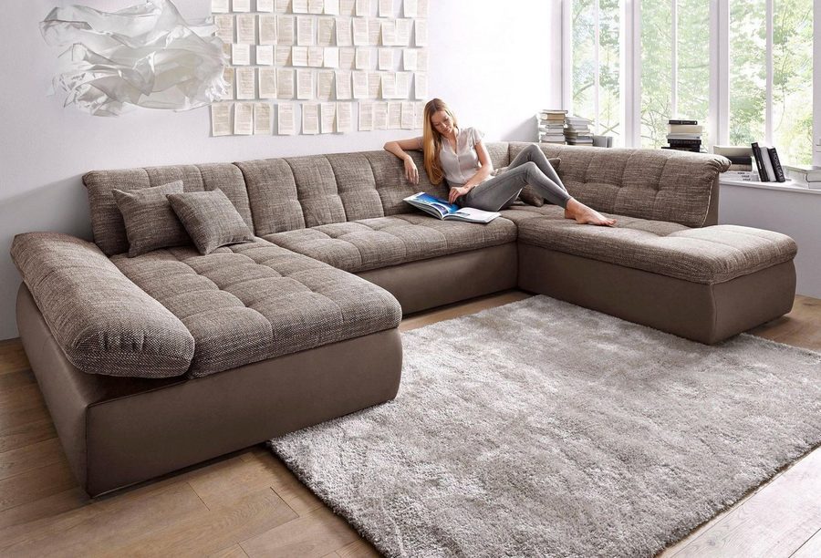 DOMO collection Wohnlandschaft MORIC 353x216x80 cm, mit viel Platz, U-Form, auch in Cord, im XXL-Format, wahlweise mit Bettfunktion und Armlehnenverstellung