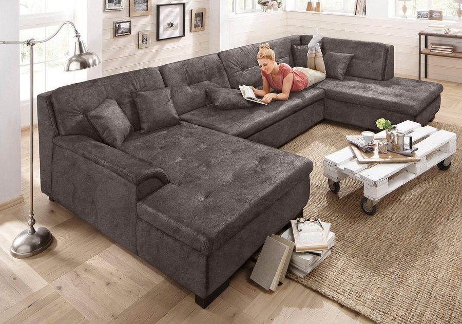 Home affaire Wohnlandschaft BERGEN 364x106x83 cm, elegantes Design, whlw. mit Bettfunktion, U-Form
