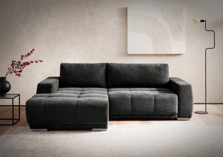 OTTO home Ecksofa Bolero L-Form, B: 241 cm, bequeme Wellenunterfederung, wahlweise, mit Schlaffunktion und Bettkasten, Liegefläche 187x122cm, Gästebett