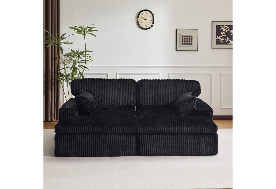 Vankel Schlafsofa Cordsofa 2-Sitzer mit Bettfunktion, modernes Schlafsofa für Wohnzimmer, Weicher Cordbezug, flexible Kombination & ideal für kleine Räume