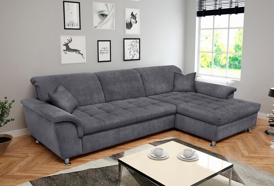 DOMO collection Ecksofa FRANZI 278x170x81 cm, Steppung im Sitzbereich, L-Form, wahlweise mit Bettfunktion, Bettkasten und Kopfteilverstellung