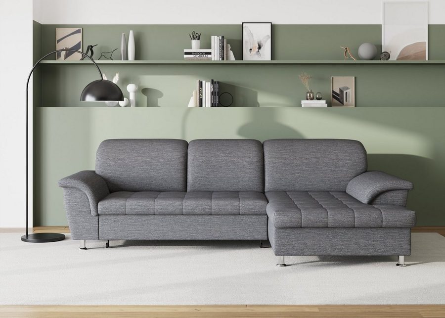 DOMO collection Ecksofa FRANZI 278x170x81 cm, Steppung im Sitzbereich, L-Form, wahlweise mit Bettfunktion, Bettkasten und Kopfteilverstellung