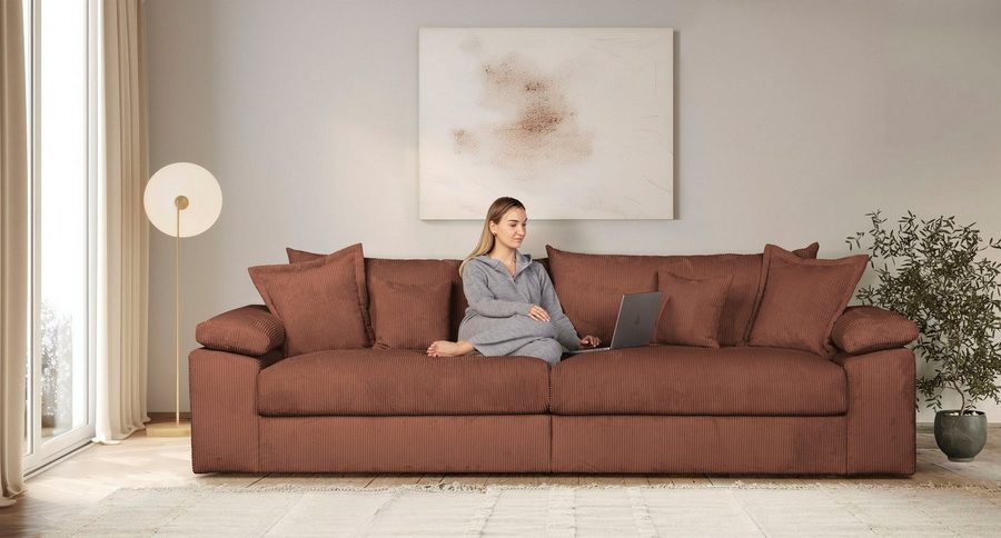 OTTO home Big-Sofa Soft&Cosy XXL, B: 303 cm - OTTO. Verlässliche Qualität., Mega-Sofa, Cord oder Chenille-Struktur, mit Federkern & 4 Zierkissen