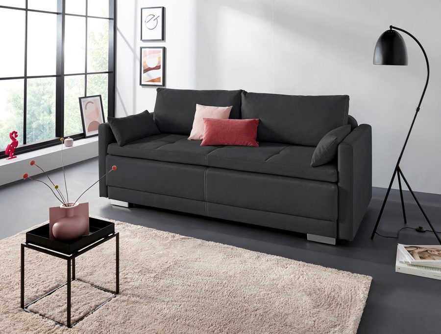 OTTO home Schlafsofa Berlin, B: 218 cm, Liegel. 160x198 cm, Boxspring, Dauerschlafsofa mit Boxspring inklusive 2 Zierkissen & Bettkasten