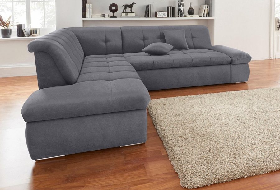 DOMO collection Ecksofa NMORIC inkl. Zierkissen 273x216x80 cm L-Form, Ottomanen-Abschluss, wahlweise mit Bettfunktion und Armlehnverstellung