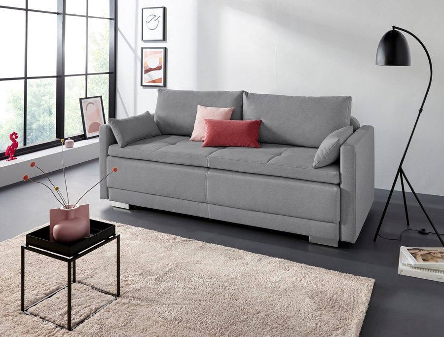 OTTO home Schlafsofa Berlin, B: 218 cm, Liegel. 160x198 cm, Boxspring, Dauerschlafsofa mit Boxspring inklusive 2 Zierkissen & Bettkasten