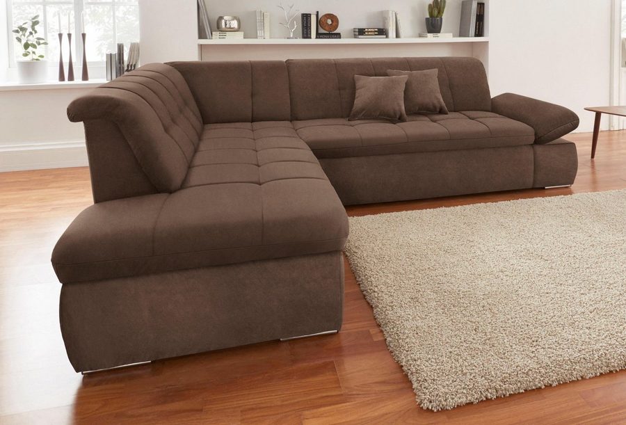 DOMO collection Ecksofa NMORIC inkl. Zierkissen 273x216x80 cm L-Form, Ottomanen-Abschluss, wahlweise mit Bettfunktion und Armlehnverstellung